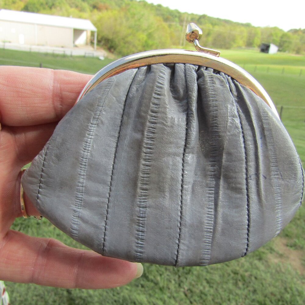 vintage  gray eel skin coin purse